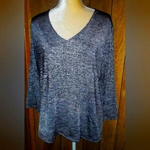 Womans Size 2X Gray Longsleeved Blouse V-Neck Shirt Top